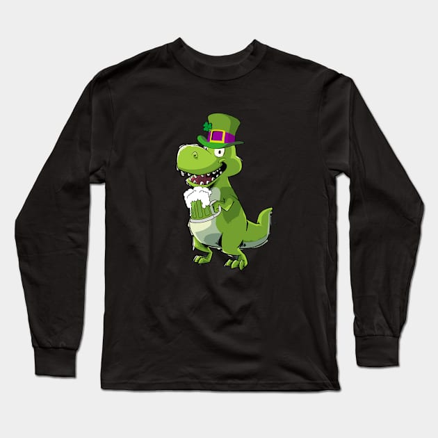 St Patricks Day, Dinosaur, T Rex, Funny Long Sleeve T-Shirt by iHeartDinosaurs